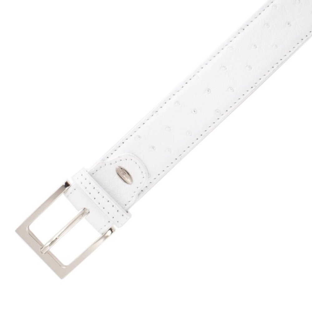 Cape Cobra White Ostrich Casual Belt - White / Silver - 34"